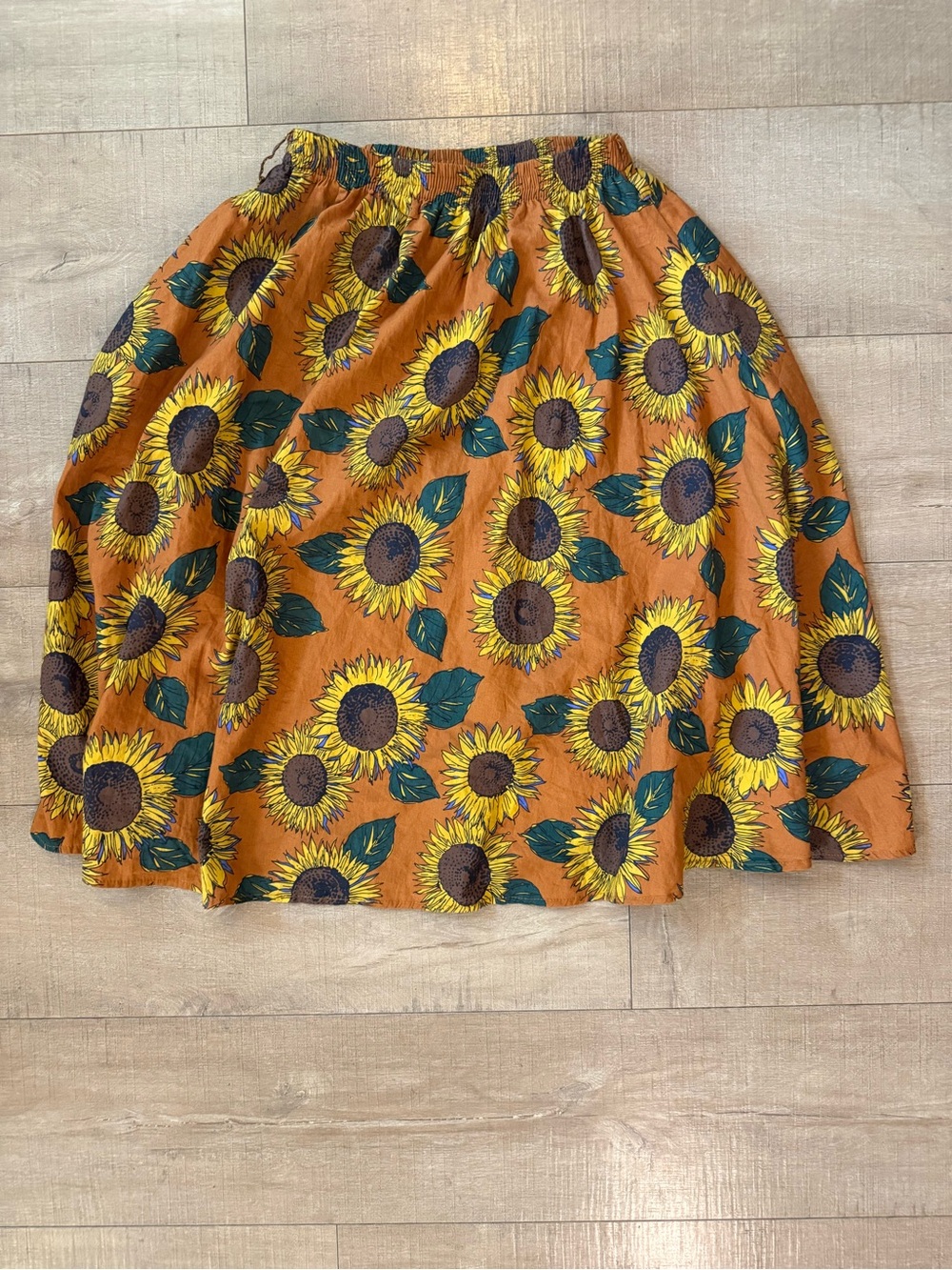 Sunflower Print Midi Skirt Burnt Ore / Mustard 90s Style estimated Sz XS